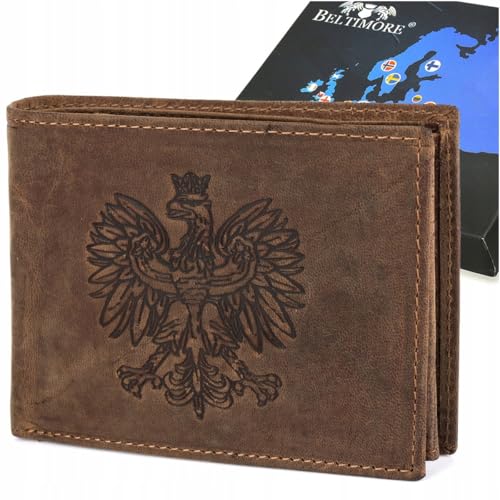 Beltimore Herren Leder Geldbörse braun Nubuk horizontal Leder polnischen Emblem Adler RFID von Beltimore