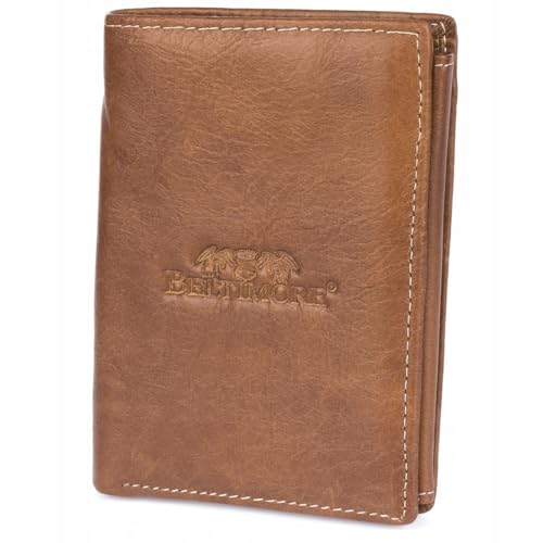 Beltimore Herren Leder Geldbörse groß vertikal klassisch braun RFID Premium von BELTIMORE
