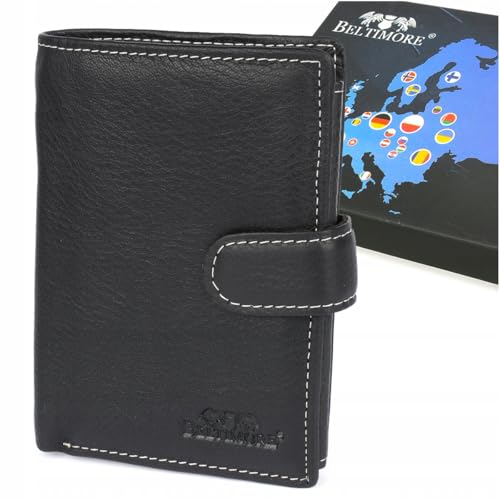 Beltimore Herren Leder Geldbörse groß vertikal mit Verschluss schwarz RFID Premium von Beltimore