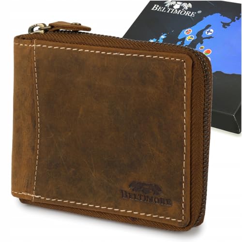 Beltimore Ledergeldbörse groß horizontal RFID Nubuk braun Reißverschluss Leder von Beltimore