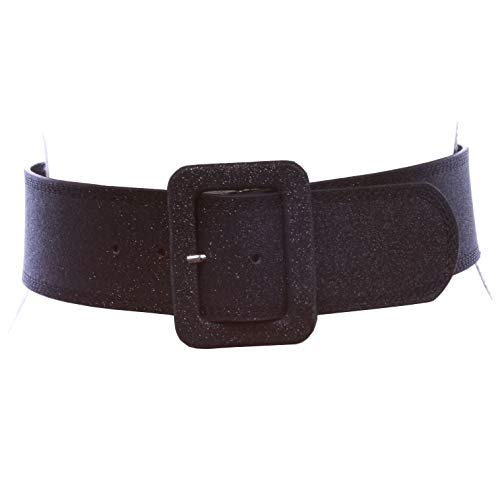 Damen breiter hoher Taillengürtel mit Glitzer, modischer Ledergürtel - Schwarz - S/M-81 cm von beltiscool