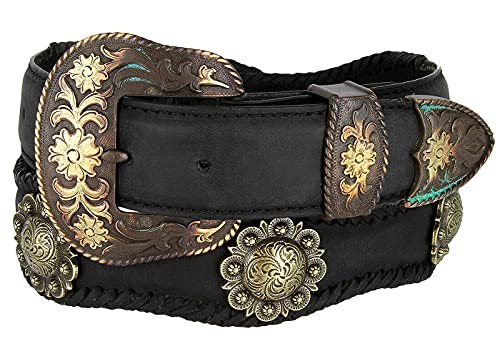 Belts.com Herren Gürtel Messing Concho Scalloped Echtleder Gr. 42, Schwarz von Belts.com