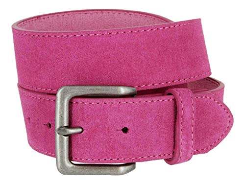 Lässiger Jeansgürtel aus Veloursleder, quadratisch, 3,8 cm breit., Pink, 40 von Belts.com