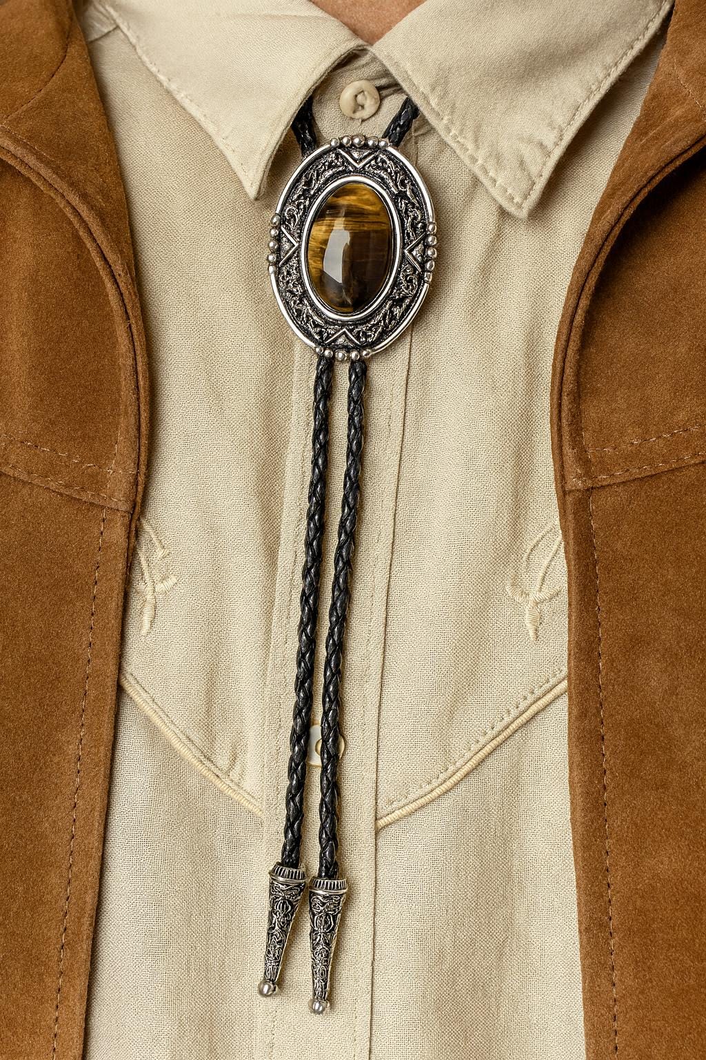 Tigerauge Bolokrawatte Western Leder Cowboy Krawatte Tigerauge Bolokrawatte Western Leder Cowboy Krawatte von BeltsBucklesBolos