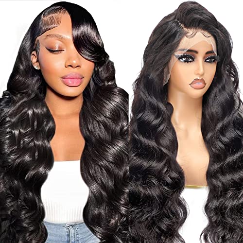Echthaar Perücke Human Hair Wig 13x6 Body Wave HD Transparent Lace Front Wig Human Hair For Black Women Glueless Schwarze Perücke Damen Pre Plucked Mit Babyhaar Lace Frontal 18 Zoll von Beluck