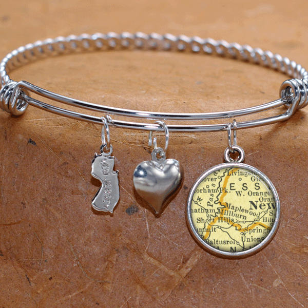 Ahornholz New Jersey Karte Charm Armband Zustand Nj Armreif Landkarte Schmuck Edelstahl von BelugaHomeStudio