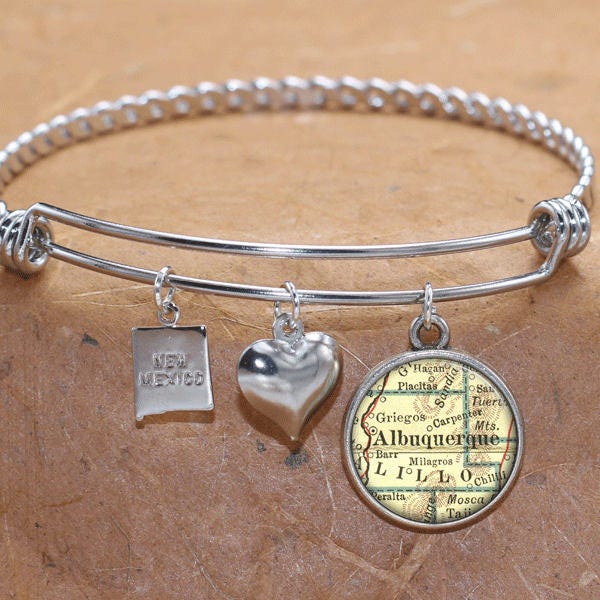 Albuqueque Mexiko Karte Charm Armband Neuzustand Nm Armreif Landkarte Schmuck Edelstahl Geschenke Für Sie von BelugaHomeStudio