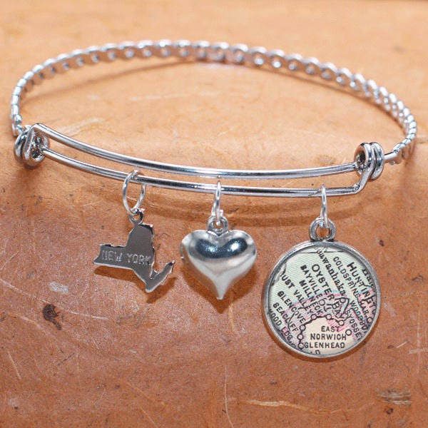 Benutzerdefinierte Karte Charm Armband Oyster Bay Zustand Der Ny Armreif Landkarte Schmuck Edelstahl von BelugaHomeStudio