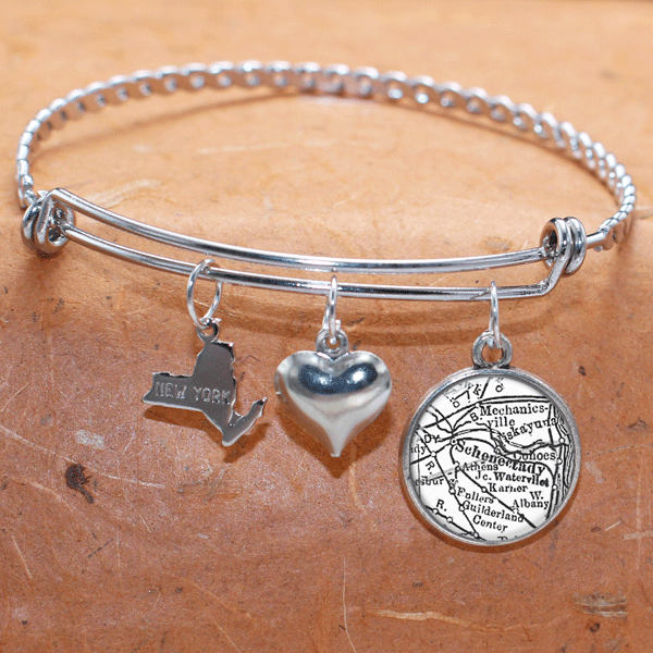 Benutzerdefinierte Karte Charm Armband Schenectady Zustand Der Ny Armreif Landkarte Schmuck Edelstahl von BelugaHomeStudio