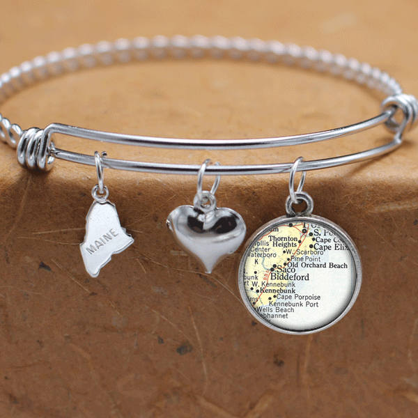 Biddeford Maine Karte Charm Armband Zustand Me Armreif Landkarte Schmuck Edelstahl von BelugaHomeStudio