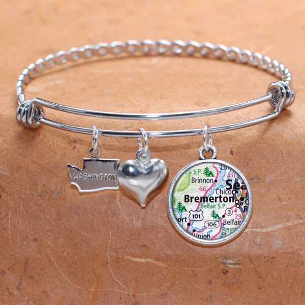 Bremerton Wa Karte Charm Armband Bundesstaat Washington Armreif Landkarte Schmuck Edelstahl von BelugaHomeStudio