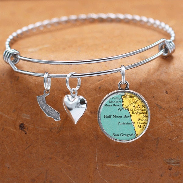 California Karte Armband/Half Moon Bay Ca Bettelarmband Vintage Schmuck Brautjungferngeschenk Geburtstag Graduierung Hochzeiten von BelugaHomeStudio