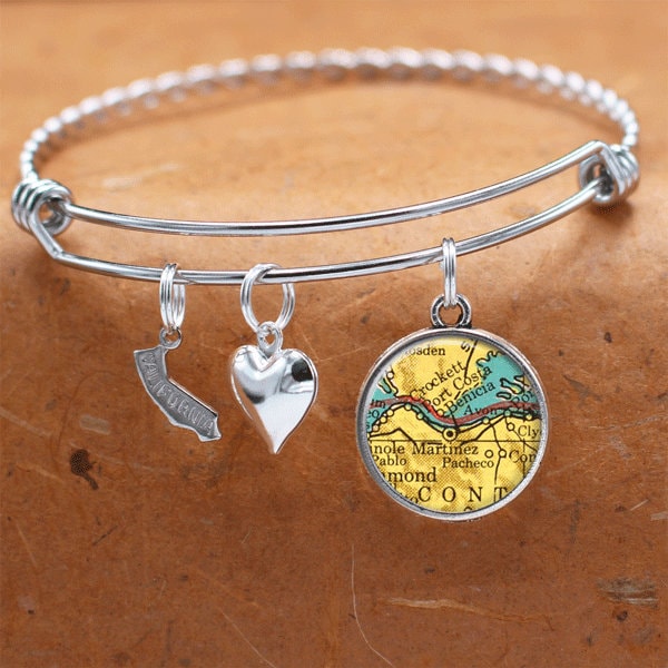 California Karte Armband/Martinez Ca Bettelarmband Vintage Schmuck Brautjungferngeschenk Geburtstag Graduierung Hochzeiten von BelugaHomeStudio