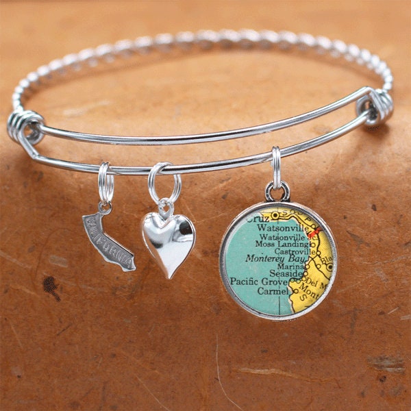 California Karte Armband/Monterey Bay Ca Bettelarmband Vintage Schmuck Brautjungferngeschenk Geburtstag Graduierung Hochzeiten von BelugaHomeStudio