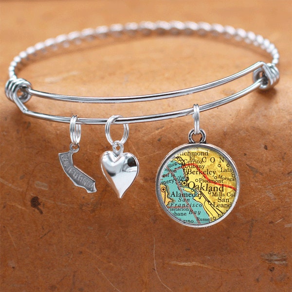 California Karte Armband/Oakland Ca Bettelarmband Vintage Schmuck Brautjungfer Geburtstag Graduierung Geschenke Für Sie von BelugaHomeStudio