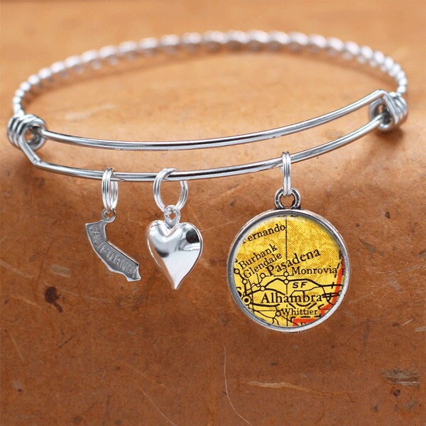 California Karte Armband/Pasadena Ca Bettelarmband Vintage Schmuck Brautjungfer Geburtstag Graduierung Geschenke Für Sie von BelugaHomeStudio