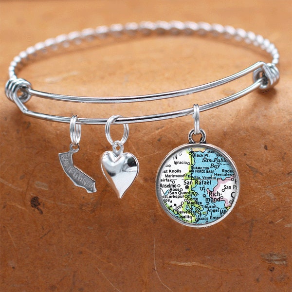 California Karte Armband/San Rafael Ca Bettelarmband Vintage Schmuck Brautjungferngeschenk Geburtstag Graduierung Hochzeit Geschenke von BelugaHomeStudio