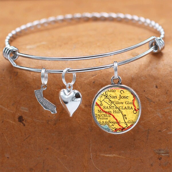California Karte Armband/Santa Clara Ca Bettelarmband Vintage Schmuck Brautjungfer Geburtstag Graduierung Geschenke Für Sie von BelugaHomeStudio