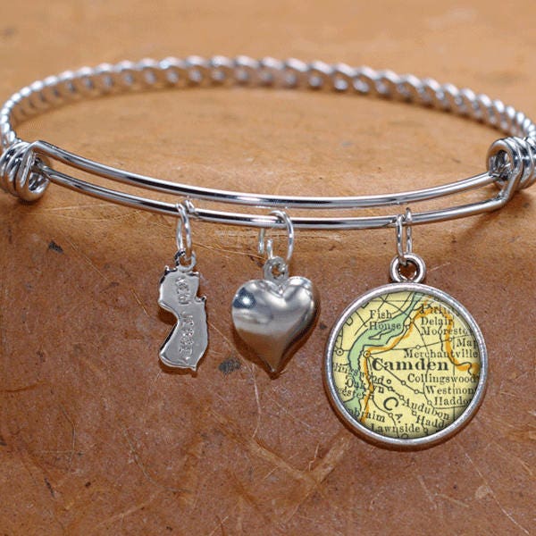 Camden New Jersey Karte Charm Armband Zustand Nj Armreif Landkarte Schmuck Edelstahl von BelugaHomeStudio