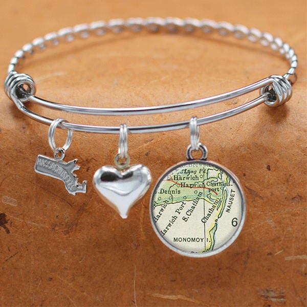Chatham Cape Cod Massachusetts Karte Charm Armband Zustand Der Ma Armreif Landkarte Schmuck Edelstahl von BelugaHomeStudio