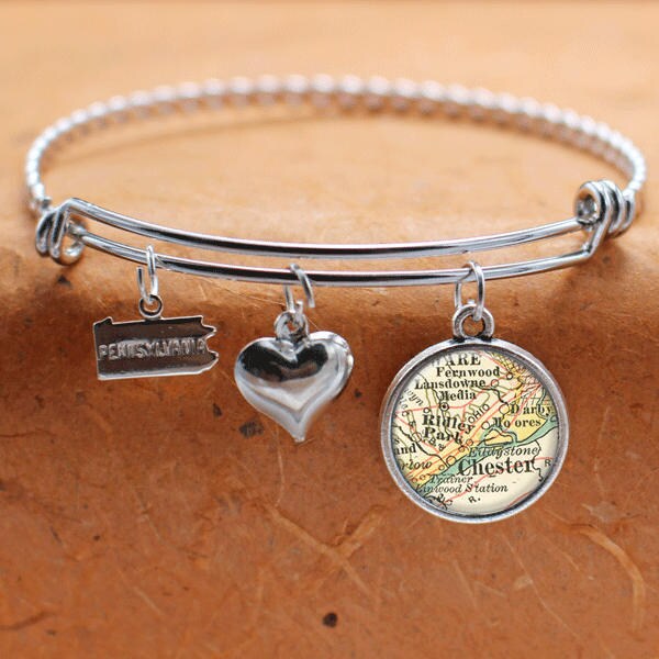 Chester Ridley Park Pa Karte Charm Armband Bundesstaat Pennsylvania Armreif Landkarte Schmuck Edelstahl von BelugaHomeStudio