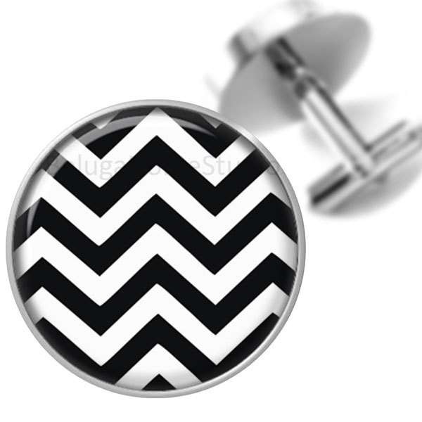 Chevron Pattern Manschettenknöpfe Trauzeugen Hochzeit Party Väter Männer Schwarz Weiss - Wählen Sie Ihre Farben von BelugaHomeStudio