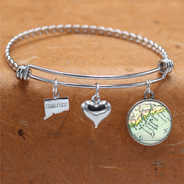 Connecticut Karte Armband/South Norwalk Ct Bettelarmband Vintage Schmuck Brautjungfer Mütter Tag Geburtstag Graduierung Hochzeiten von BelugaHomeStudio