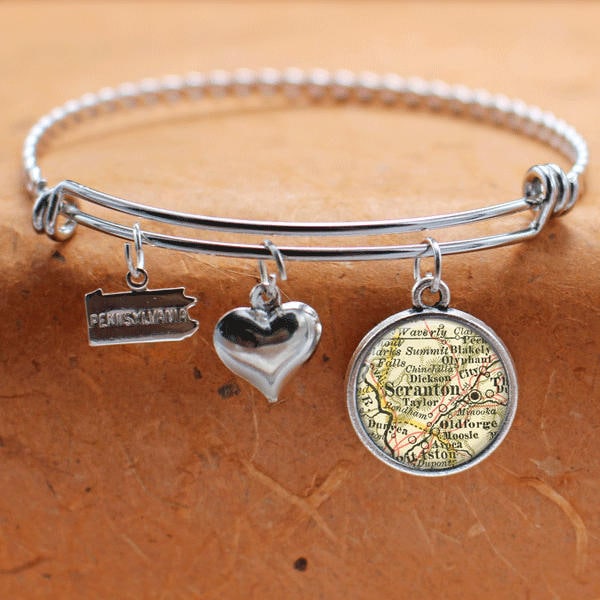 Ein Pa Karte Charm Armband Bundesstaat Pennsylvania Armreif Landkarte Schmuck Edelstahl von BelugaHomeStudio