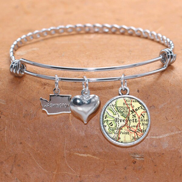 Everett Wa Karte Charm Armband Bundesstaat Washington Armreif Landkarte Schmuck Edelstahl von BelugaHomeStudio