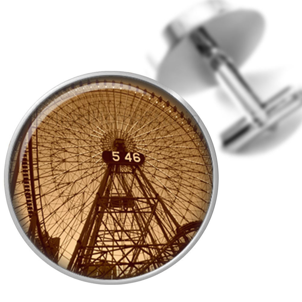 Ferris Wheel Amusement Park Sepia Manschettenknöpfe Trauzeugen Hochzeit Party Väter Männer von BelugaHomeStudio