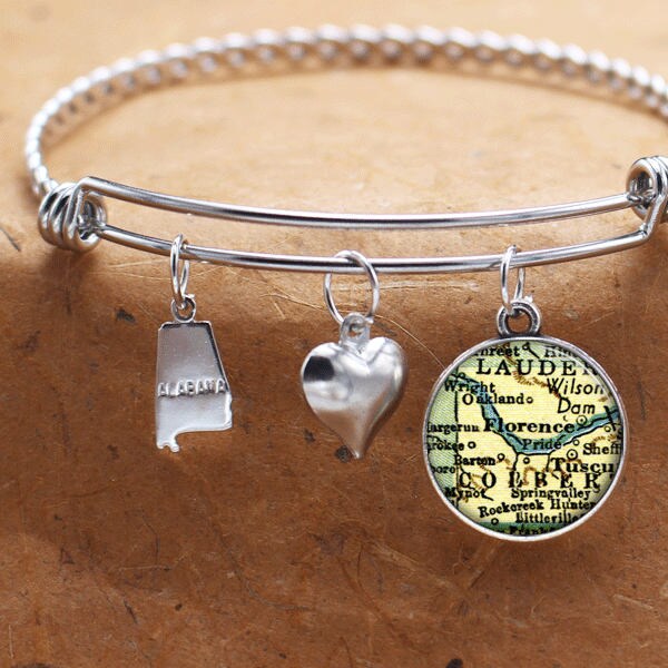 Florenz Alabama Karte Charm Armband Zustand Der Al Armreif Landkarte Schmuck Edelstahl von BelugaHomeStudio