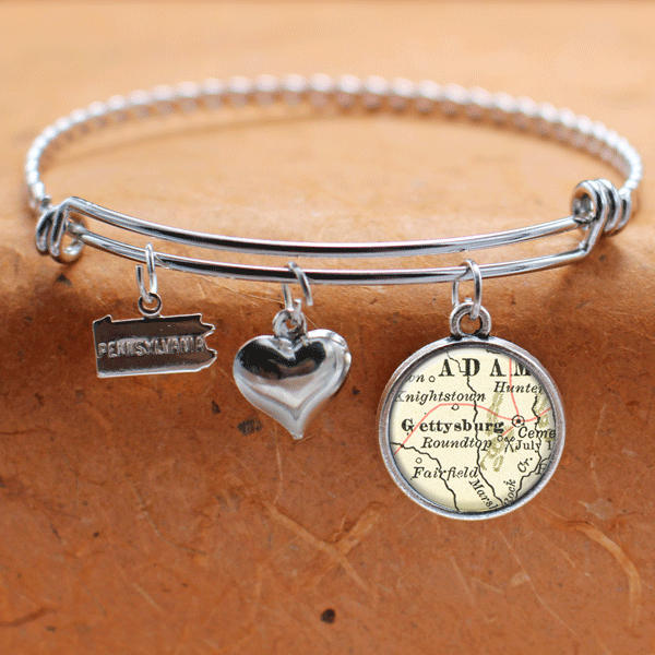Gettysburg Pa Karte Charm Armband Bundesstaat Pennsylvania Armreif Landkarte Schmuck Edelstahl von BelugaHomeStudio