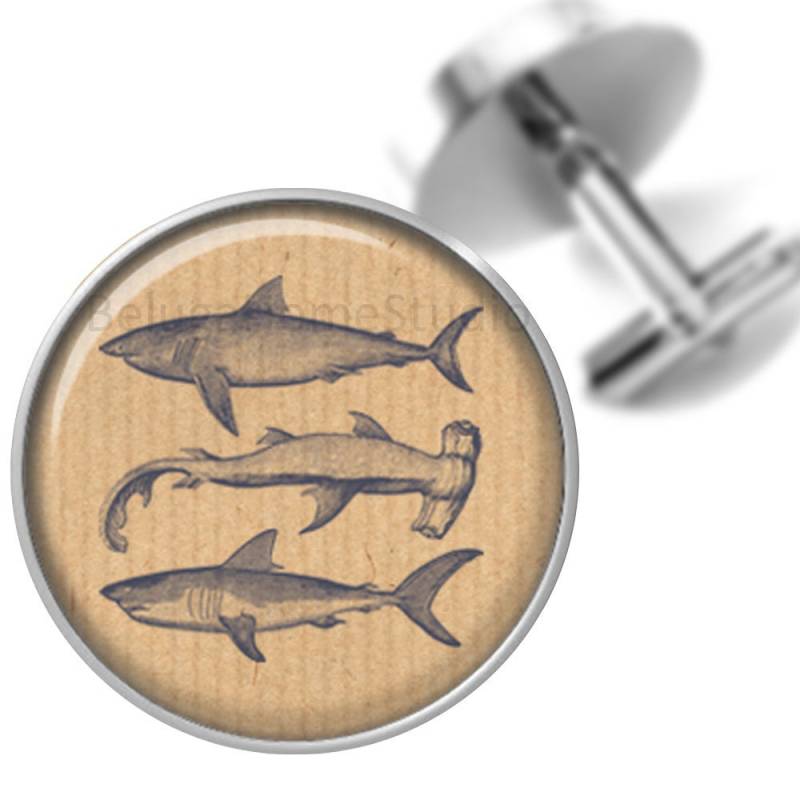 Haie Abbildung Große Weiße Hammerhai Trauzeugen Hochzeit Party Väter Männer Manschettenknöpfe von BelugaHomeStudio