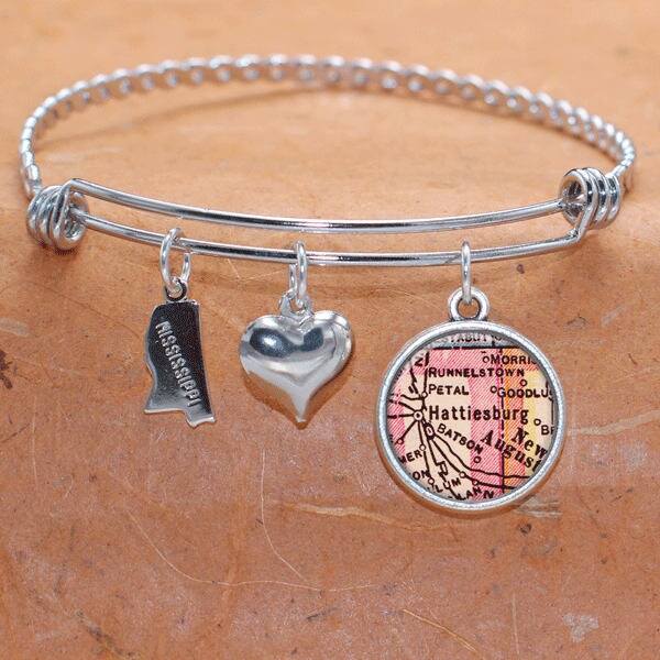 Hattiesburg Ms Karte Charm Armband Zustand Des Mississippi Bangle Armreif Landkarte Schmuck Edelstahl Geschenke Für Sie von BelugaHomeStudio