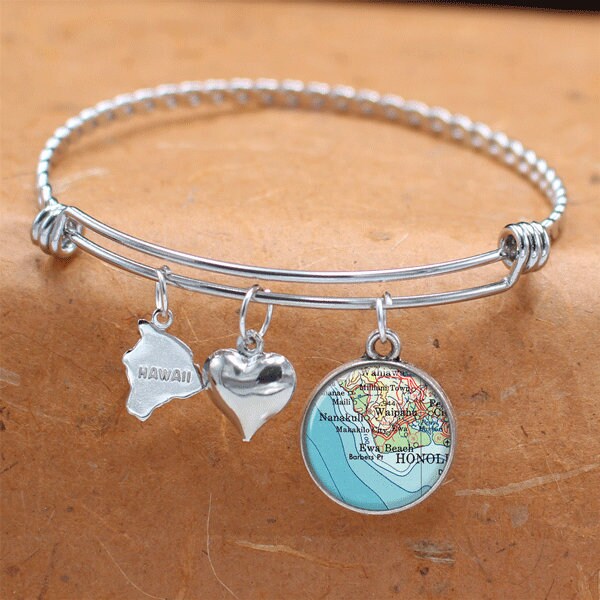 Hawaii-Karte-Armband/Ewa Beach Hi Karte Schmuck Bettelarmband Hawaii-Inseln Brautjungfern Geburtstage Graduierung Geschenke Für Sie von BelugaHomeStudio