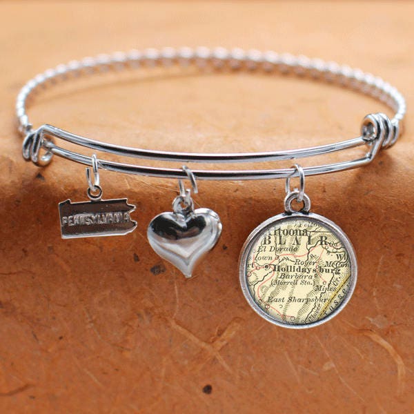 Hollidaysburg Pa Karte Charm Armband Bundesstaat Pennsylvania Armreif Landkarte Schmuck Edelstahl von BelugaHomeStudio