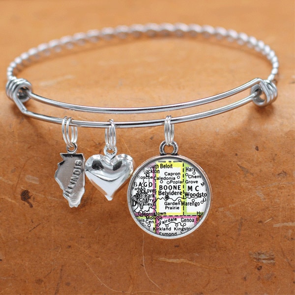Illinois Karte Armband/Belvedere Il Bettelarmband Vintage Schmuck Brautjungfer Mütter Tag Geburtstag Graduierung Hochzeitsgeschenke von BelugaHomeStudio