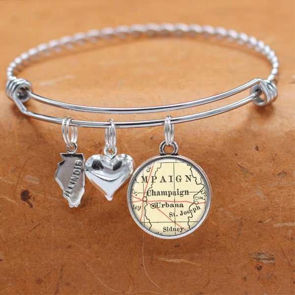 Illinois Karte Armband/Champaign-Urbana-Il Bettelarmband Vintage Schmuck Brautjungfer Geschenke Muttertag Geburtstagsgeschenke Für Sie von BelugaHomeStudio