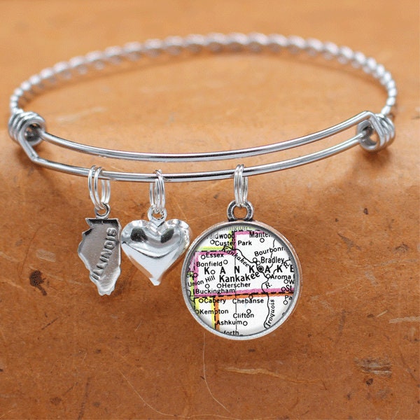 Illinois Karte Armband/Kankakee Il Bettelarmband Schmuck Brautjungfer Mütter Tag Geburtstag Graduierung Hochzeitsgeschenke von BelugaHomeStudio