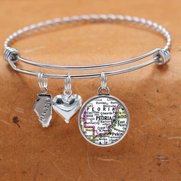 Illinois Karte Armband/Peoria Il Bettelarmband Schmuck Brautjungfer Mütter Tag Geburtstag Graduierung Hochzeitsgeschenke von BelugaHomeStudio