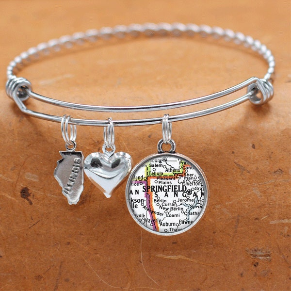 Illinois Karte Armband/Springfield Il Bettelarmband Schmuck Brautjungfer Mütter Tag Geburtstag Graduierung Hochzeitsgeschenke von BelugaHomeStudio