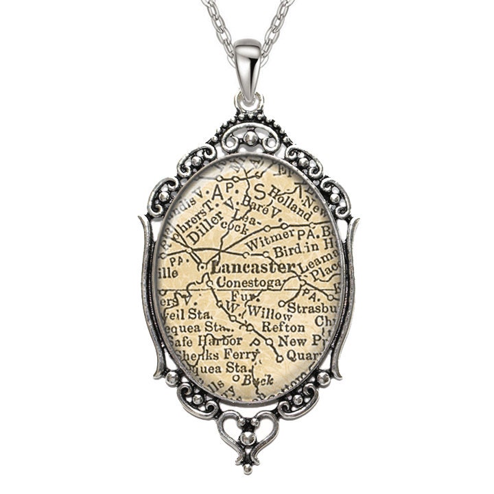 Karte Anhänger Lancaster Pa Ovale Filigran Pennsylvania Art Grafik Halsbandanhänger von BelugaHomeStudio