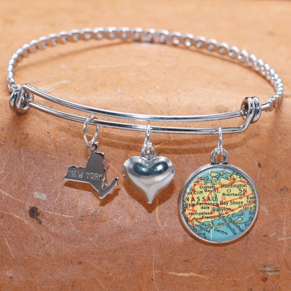 Karte Armband Bay Shore Babylon Long Island State Ny Armreif Landkarte Schmuck Edelstahl von BelugaHomeStudio