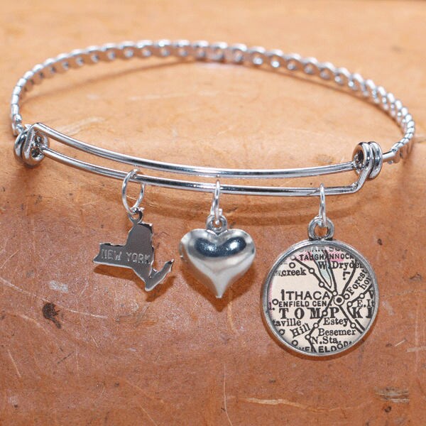 Karte Armband Ithaca Bundesstaat Ny Armreif Landkarte Schmuck Edelstahl von BelugaHomeStudio