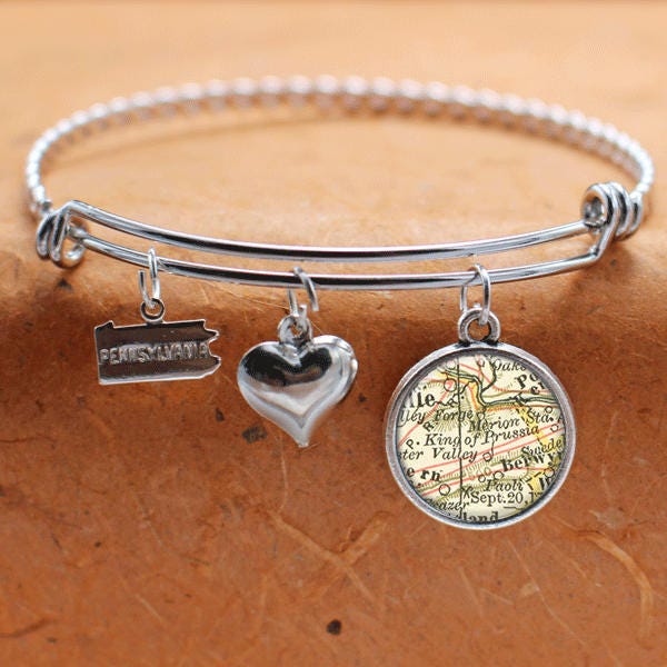 König Von Preußen Pa Karte Charm Armband Bundesstaat Pennsylvania Armreif Landkarte Schmuck Edelstahl von BelugaHomeStudio