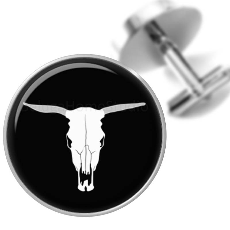 Kuh Skull Tier Cufflinks Manschettenknöpfe Schwarz Weiß Für Trauzeugen Hochzeit Party Väter Männer von BelugaHomeStudio