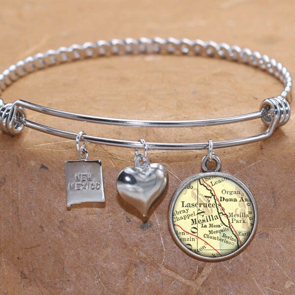 Lascruces, Mesilla Mexiko Karte Charm Armband Neuzustand Nm Armreif Landkarte Schmuck Edelstahl Geschenke Für Sie von BelugaHomeStudio