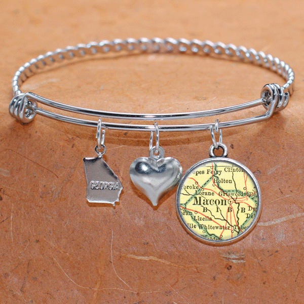 Macon Georgia Karte Charm Armband Zustand Der Ga Bangle Armreif Landkarte Schmuck Edelstahl Geschenke Für Sie von BelugaHomeStudio