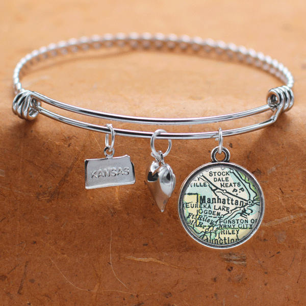 Manhattan Ks Karte Charm Armband Bundesstaat Kansas Bangle Armreif Landkarte Schmuck Edelstahl Geschenke Für Sie von BelugaHomeStudio