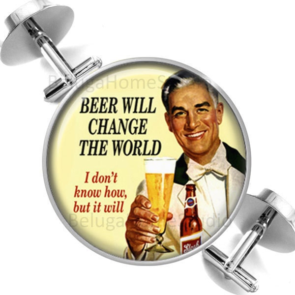 Manschettenknöpfe Bier Ändert Die Welt Humorvollen Spruch Trauzeugen Hochzeit Party Väter Männer von BelugaHomeStudio